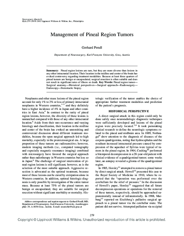 (PDF) Management of Pineal Region Tumors