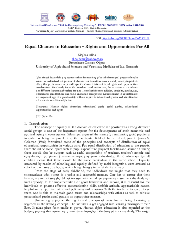 (PDF) Equal Chances in Education – Rights and Opportunities for All