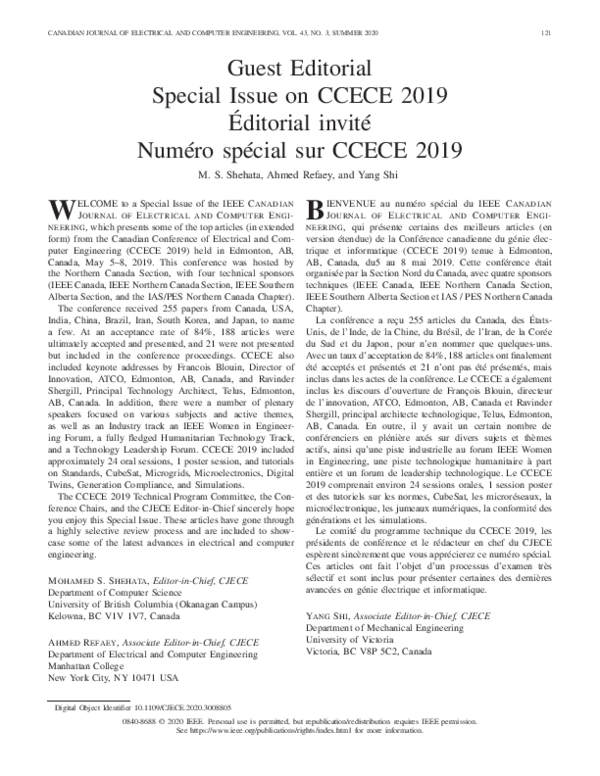 (PDF) Guest Editorial Special Issue on CCECE 2019