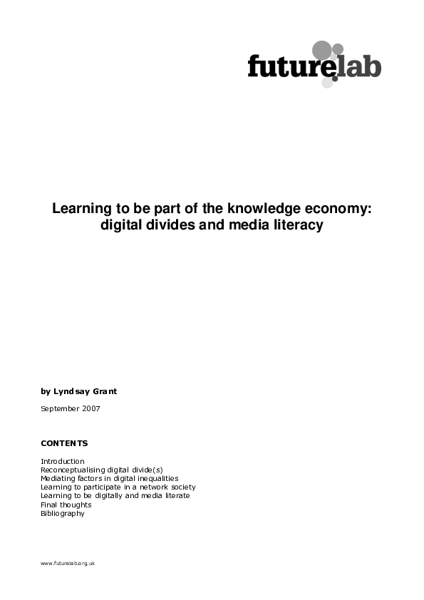 (PDF) Learning to be part of the knowledge economy digital divides and