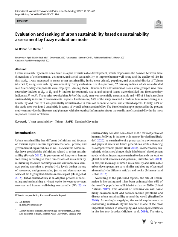 (PDF) Evaluation and ranking of urban sustainability based on ...