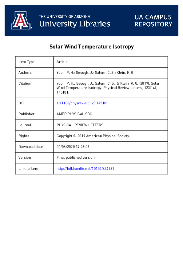 (PDF) Solar Wind Temperature Isotropy