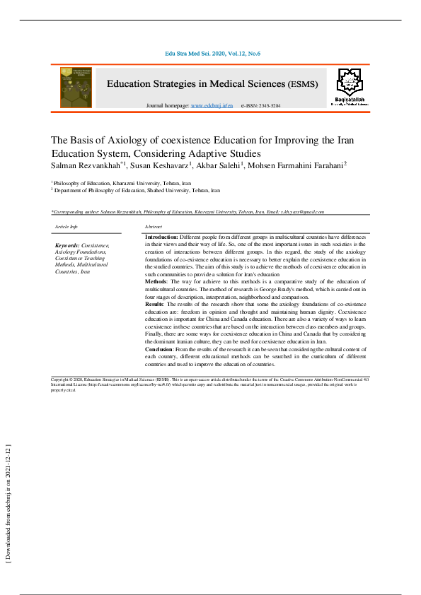 (PDF) The Basis of Axiology of coexistence Education for Improving the ...