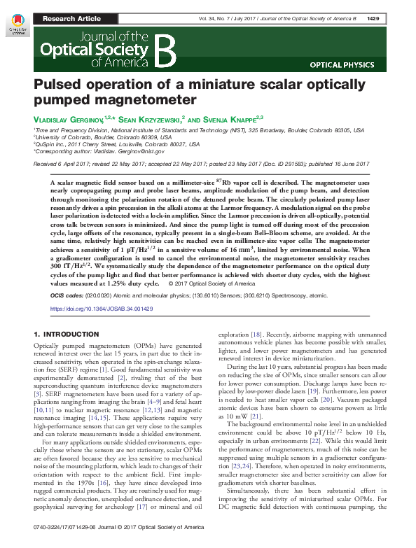 (PDF) Pulsed operation of a miniature scalar optically pumped magnetometer
