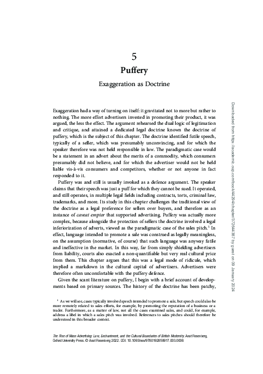 (PDF) Puffery: Exaggeration as Doctrine