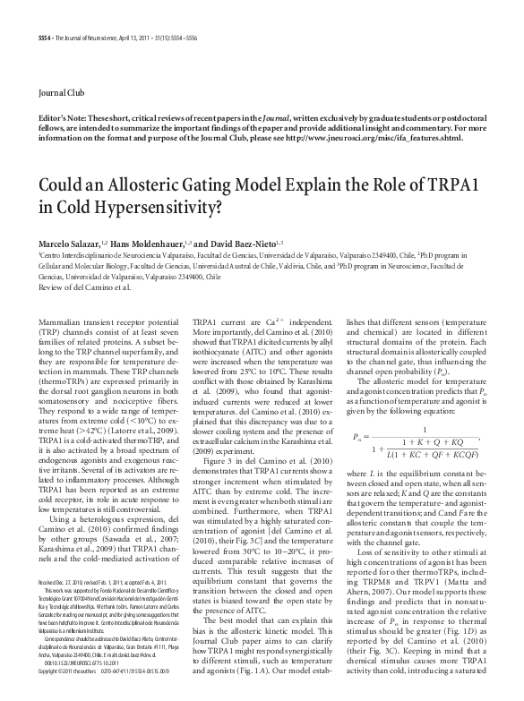 (PDF) Could an Allosteric Gating Model Explain the Role of TRPA1 in ...