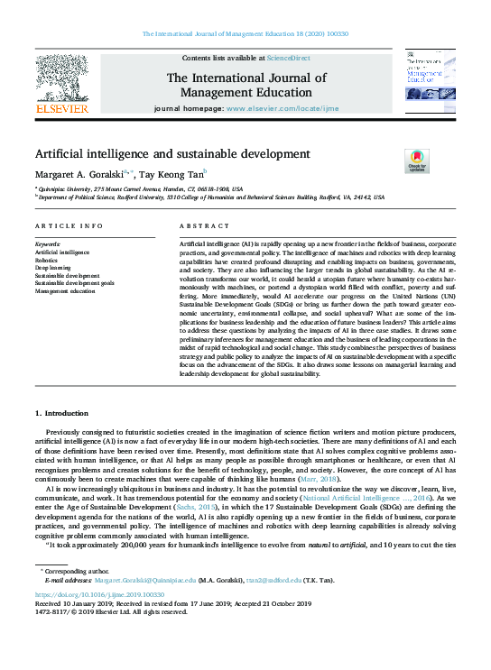 (PDF) Artificial intelligence and sustainable development