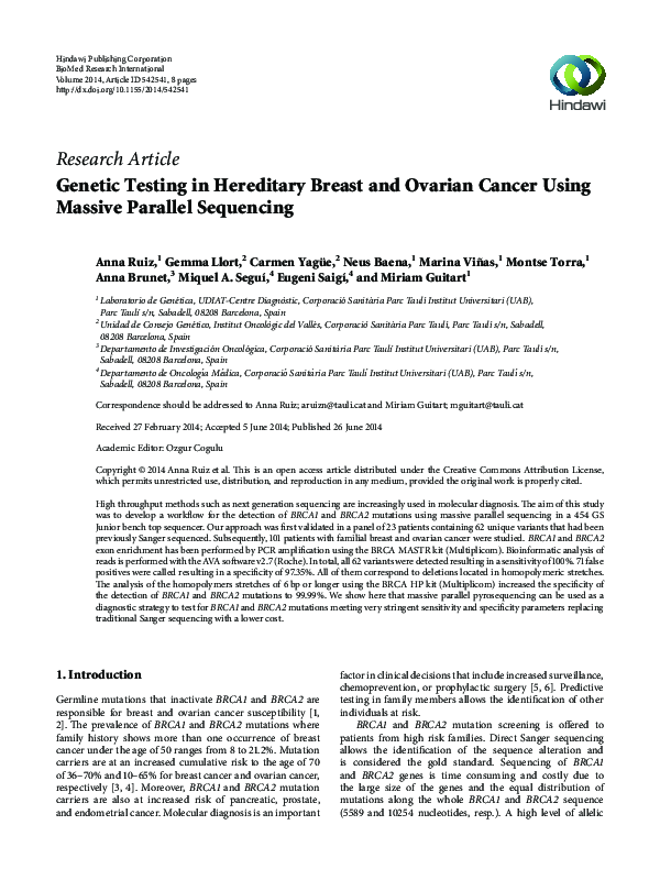 (PDF) Genetic Testing in Hereditary Breast and Ovarian Cancer Using ...