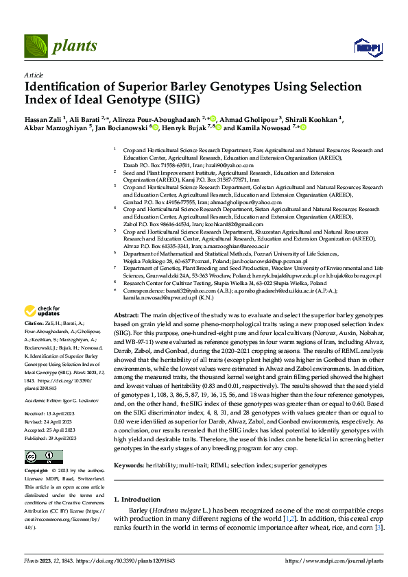 (PDF) Identification of Superior Barley Genotypes Using Selection Index ...