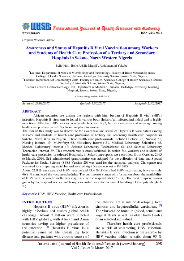 (PDF) International Journal of Health Sciences and Research