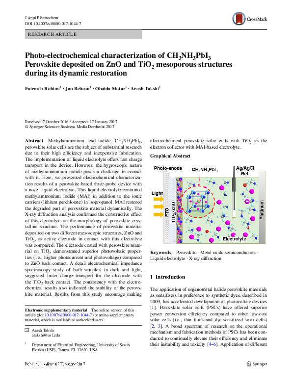 (PDF) Photo-electrochemical characterization of CH3NH3PbI3 Perovskite ...