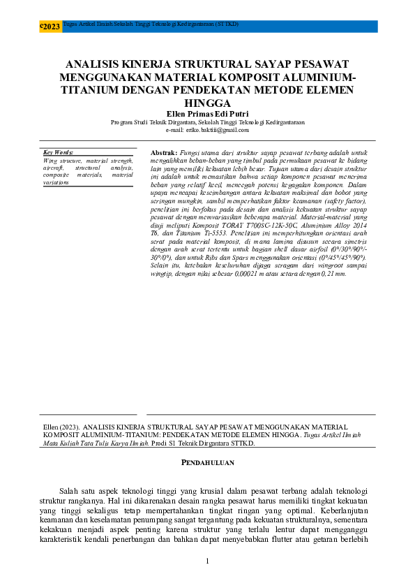 (DOC) ANALISIS KINERJA STRUKTURAL SAYAP PESAWAT MENGGUNAKAN MATERIAL ...