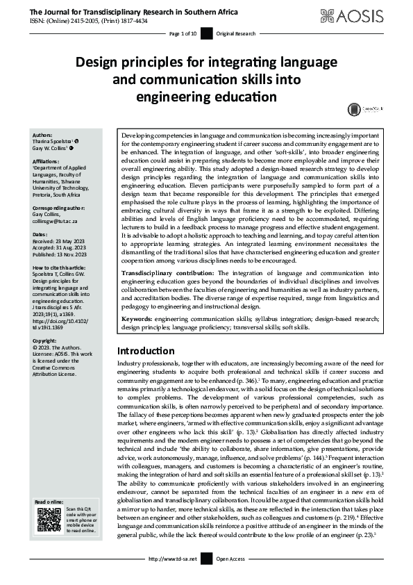 (PDF) Design principles for integrating language and communication ...