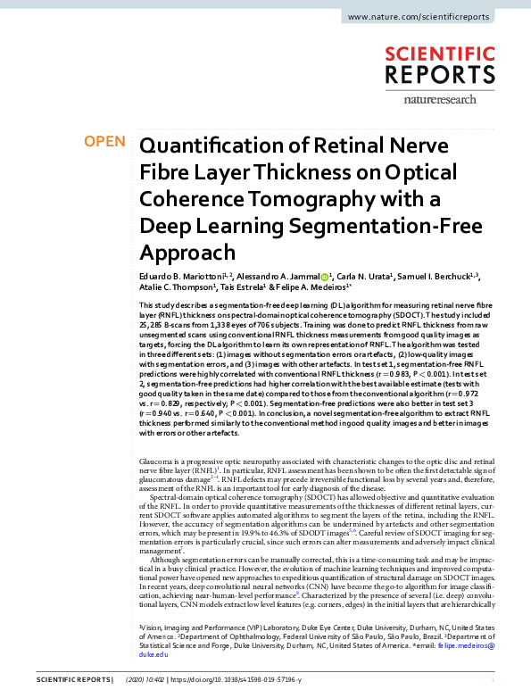 (PDF) Quantification of Retinal Nerve Fibre Layer Thickness on Optical ...