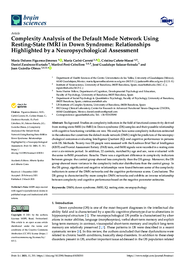 (PDF) Complexity Analysis of the Default Mode Network Using Resting ...