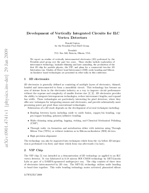 (PDF) Development of Vertically Integrated Circuits for ILC Vertex ...