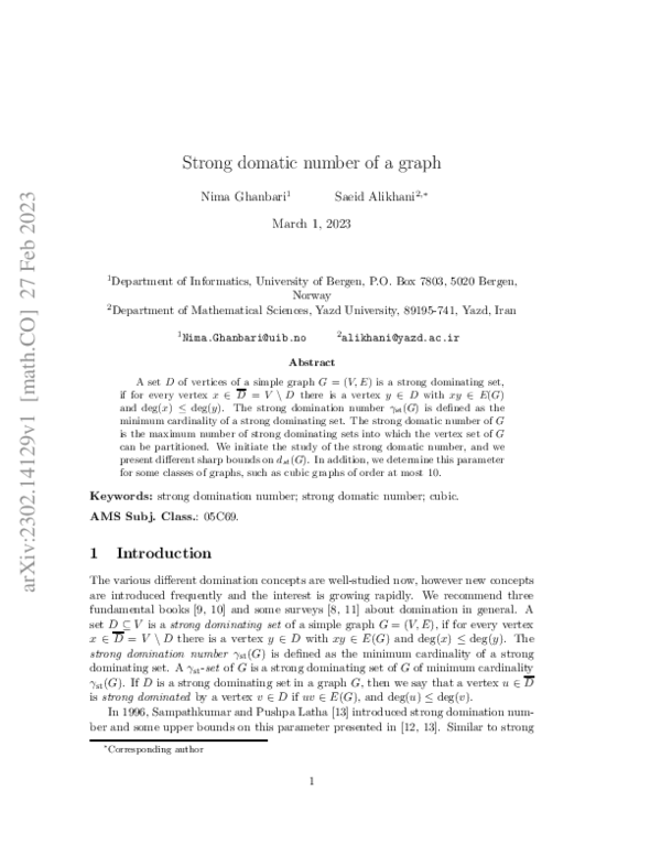 (PDF) Strong domatic number of a graph
