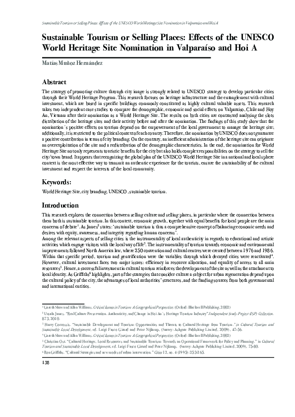 (PDF) Sustainable Tourism or Selling Places: Effects of the UNESCO ...