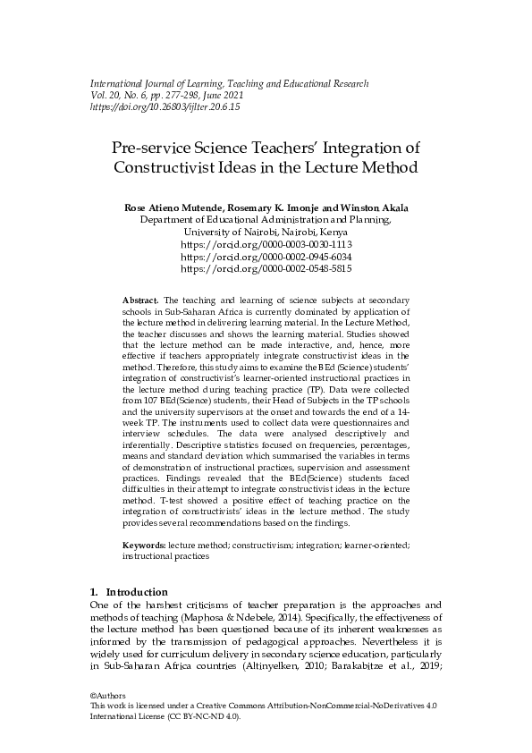 (PDF) Pre-service Science Teachers’ Integration of Constructivist Ideas ...