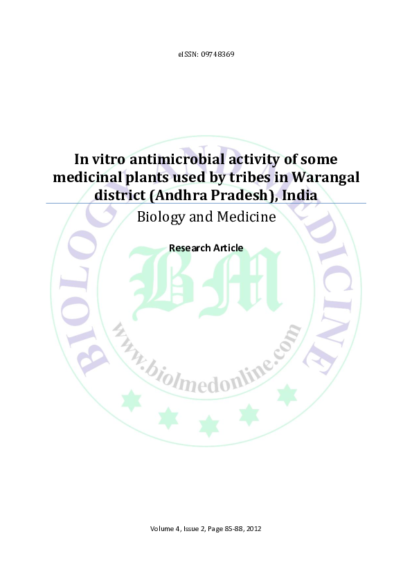 (PDF) In vitro antimicrobial activity of some medicinal plants used by ...