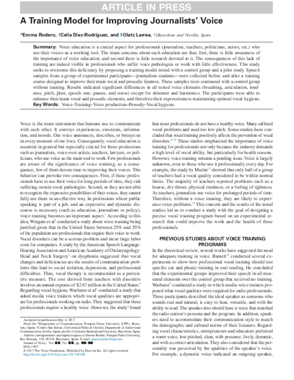 (PDF) A Training Model for Improving Journalists' Voice