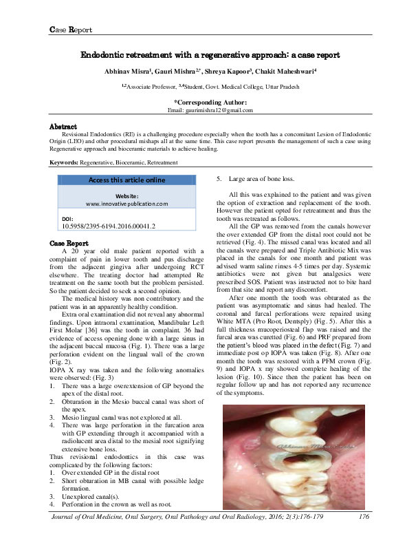 (PDF) Endodontic retreatment with a regenerative approach a case