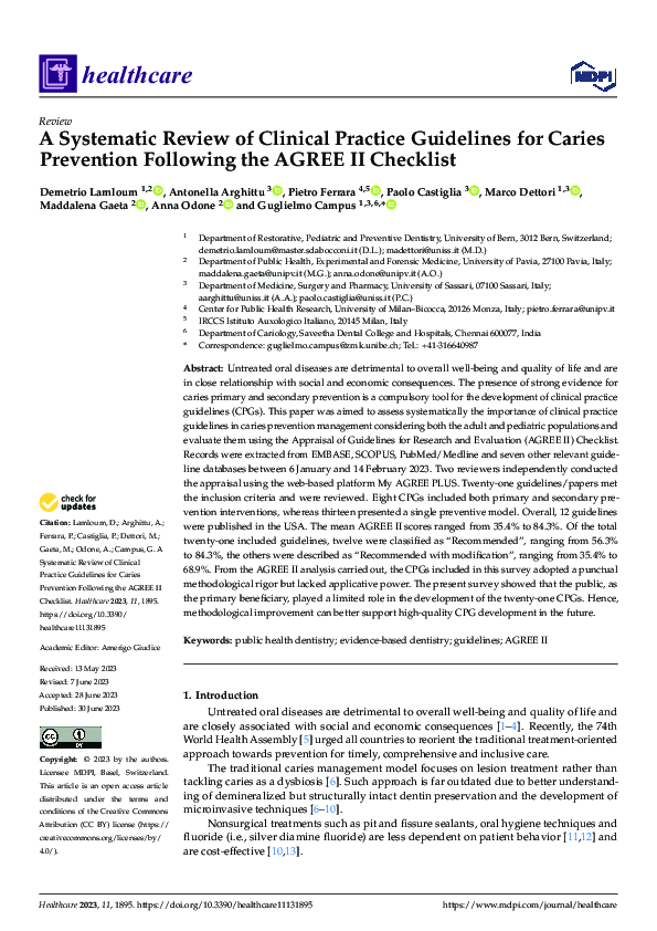 (PDF) A Systematic Review of Clinical Practice Guidelines for Caries ...