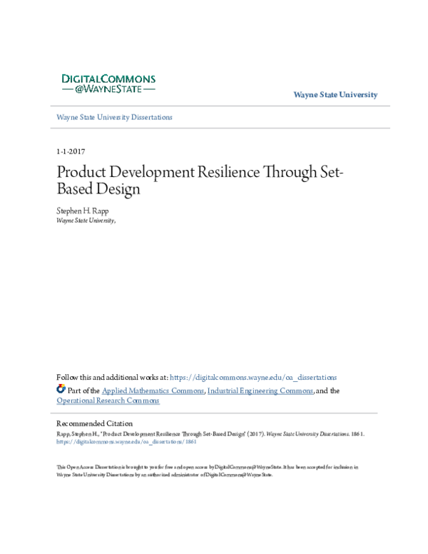 (PDF) Product development resilience through set‐based design