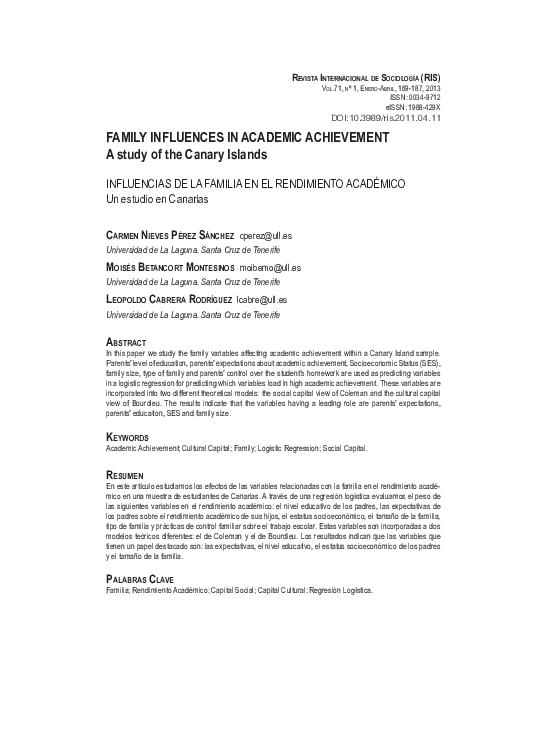 (PDF) Family influences in academic achievement. A study of the Canary ...