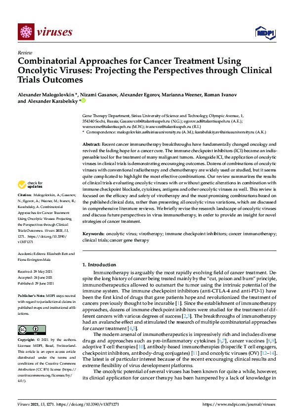 (PDF) Combinatorial Approaches for Cancer Treatment Using Oncolytic ...