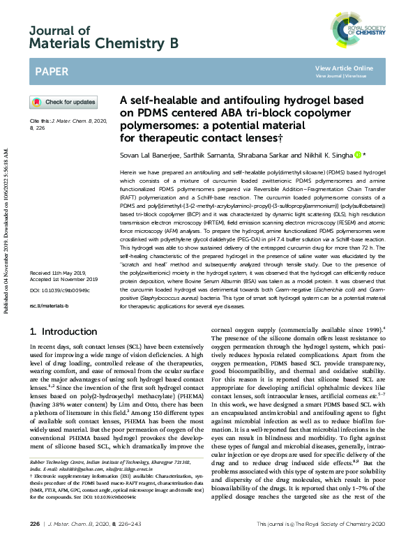 (PDF) A self-healable and antifouling hydrogel based on PDMS centered ...