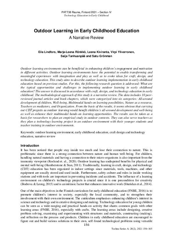 (PDF) Outdoor Learning in Early Childhood Education : A Narrative Review