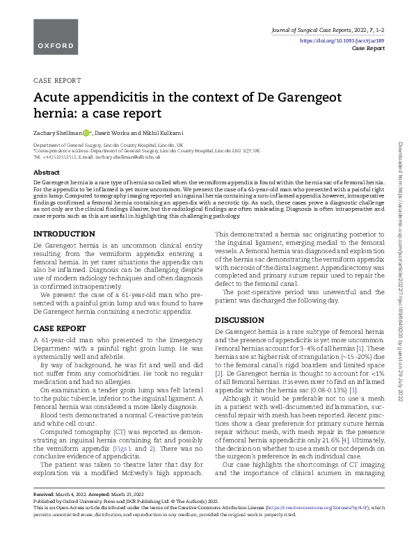 (PDF) Acute appendicitis in the context of De Garengeot hernia: a case ...