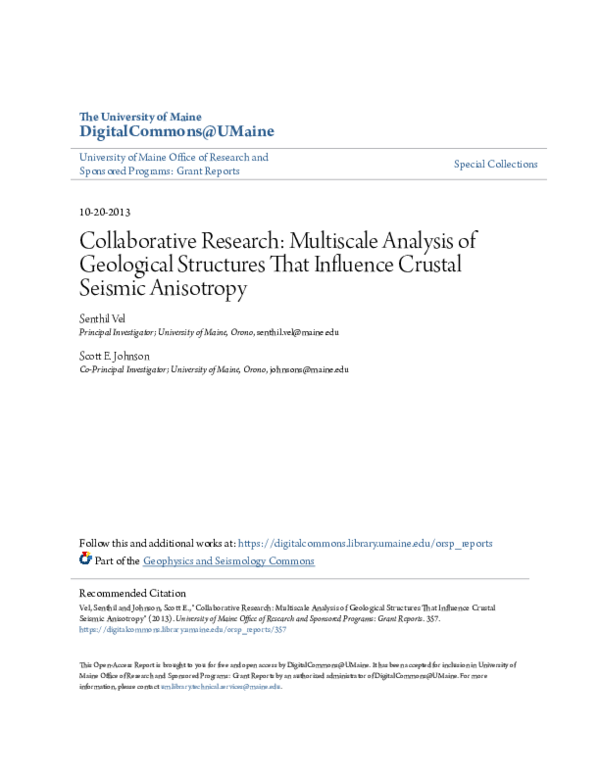 (PDF) Collaborative Research: Multiscale Analysis of Geological ...