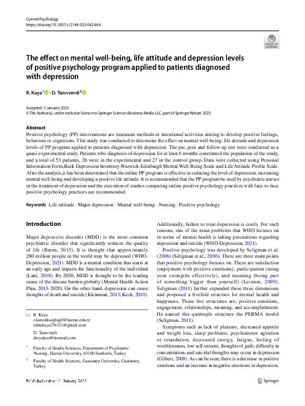 (PDF) The effect on mental well-being, life attitude and depression ...