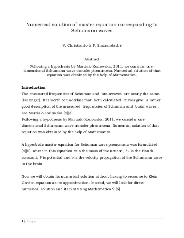 (PDF) Numerical solution of master equation corresponding to Schumann waves