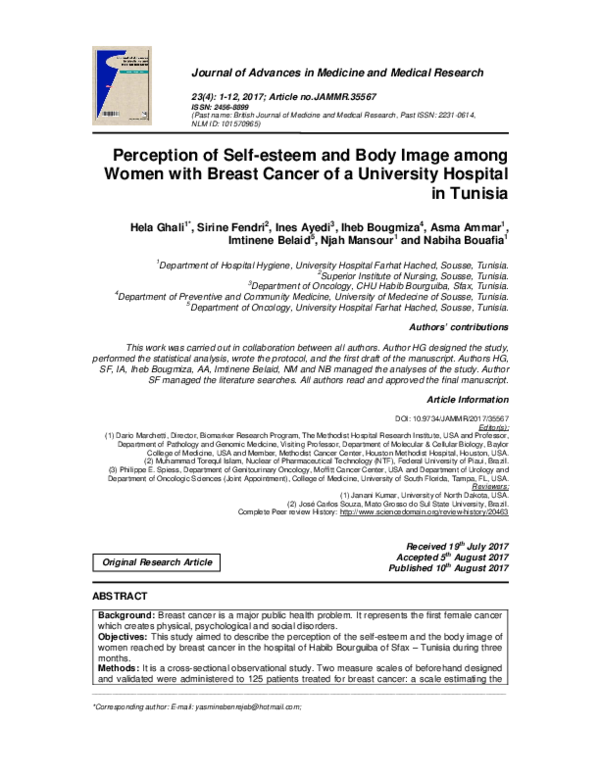 (PDF) Perception of Self-esteem and Body Image among Women with Breast ...