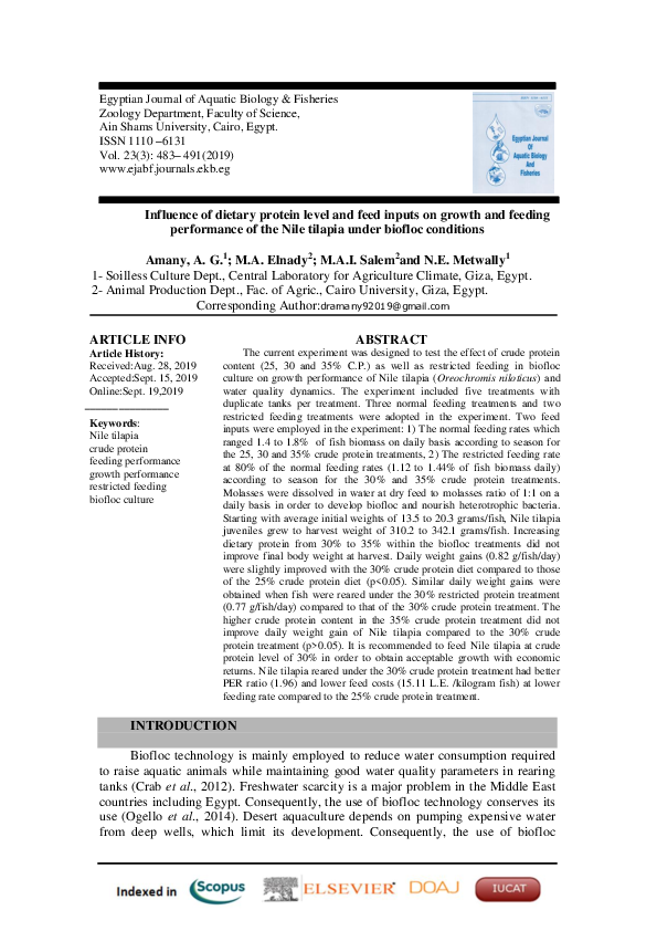 (PDF) Influence of dietary protein level and feed inputs on growth and ...
