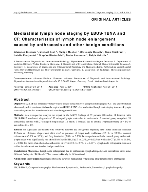 (PDF) Mediastinal lymph node staging by EBUS-TBNA and CT ...
