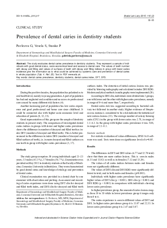 (PDF) Prevalence of dental caries in dentistry students