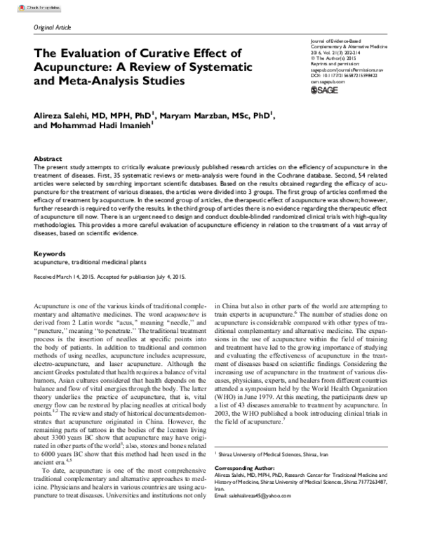 (PDF) The Evaluation of Curative Effect of Acupuncture: A Review of ...