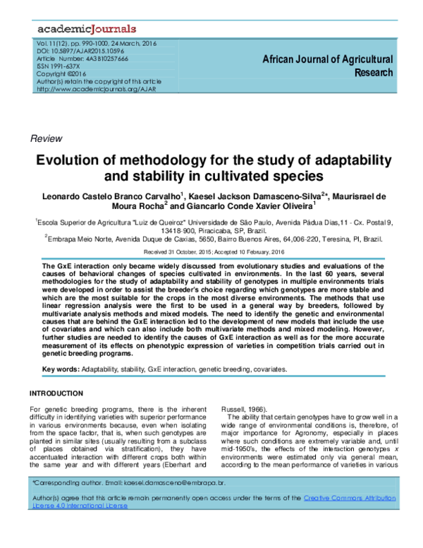 (PDF) Evolution of methodology for the study of adaptability and ...