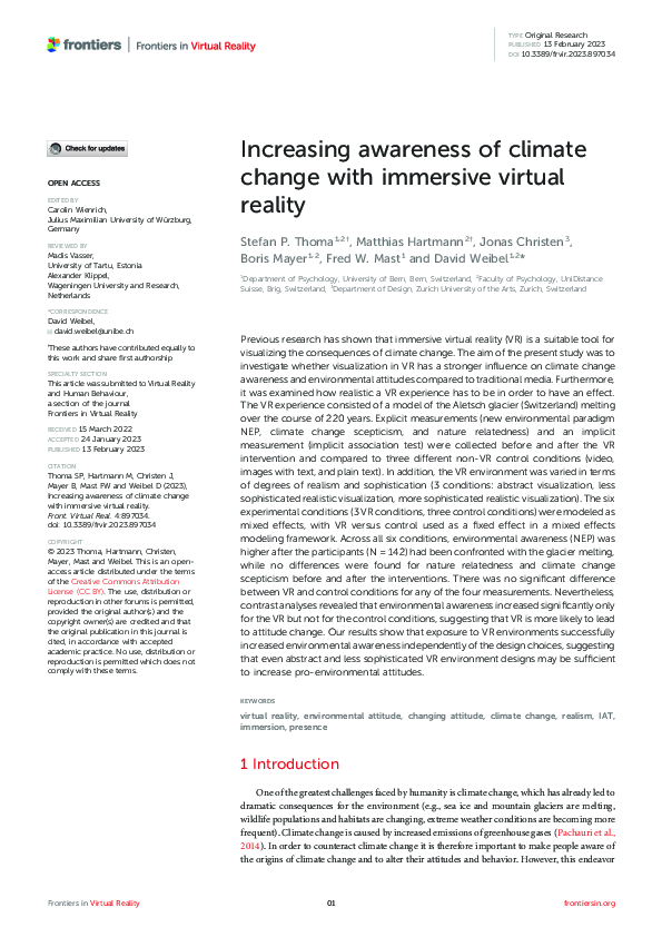 (PDF) Increasing awareness of climate change with immersive virtual reality