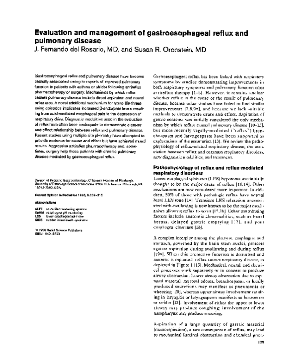 (PDF) Evaluation and management of gastroesophageal reflux and ...