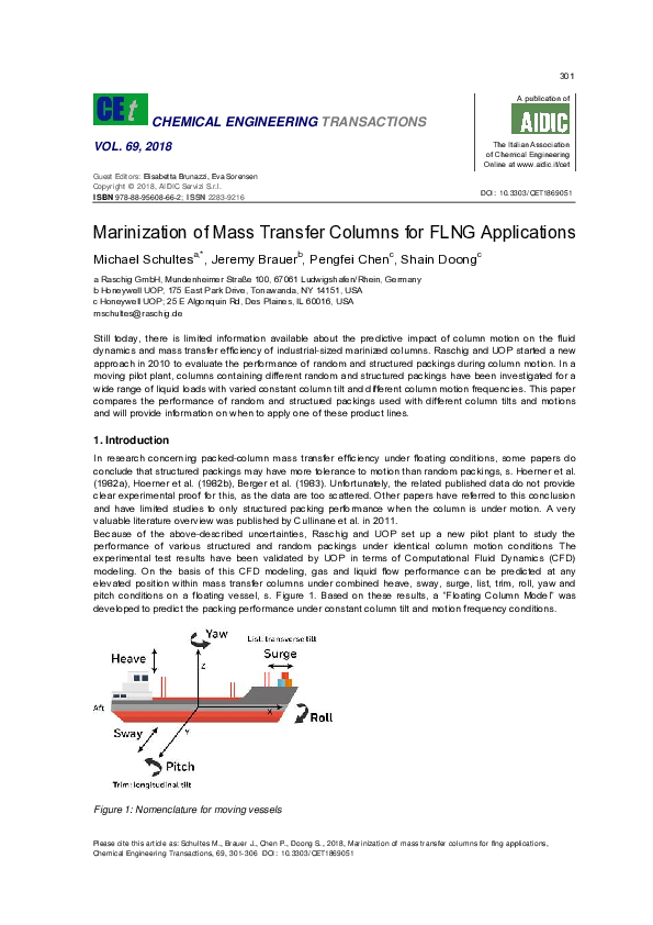 (PDF) Marinization of Mass Transfer Columns for FLNG Applications