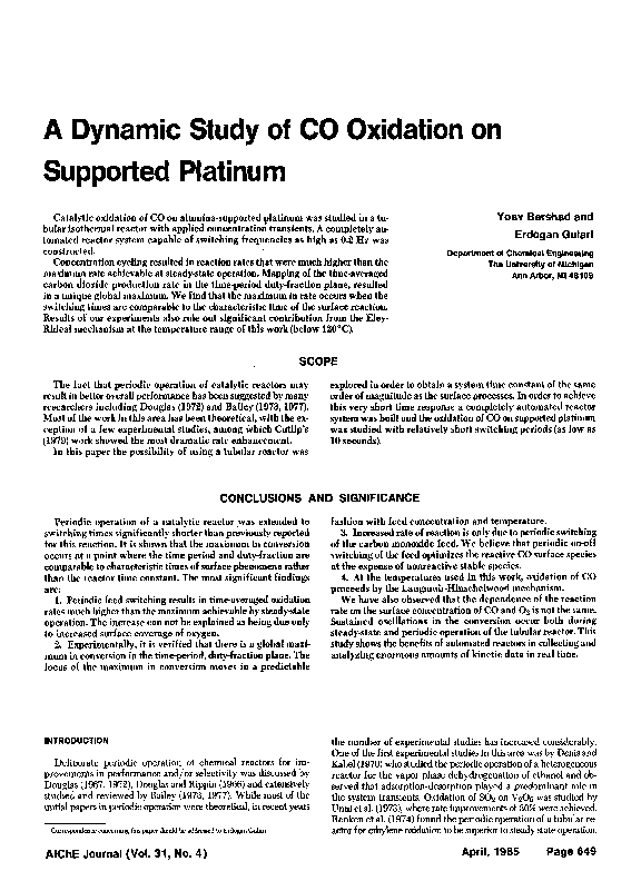 (PDF) A dynamic study of CO oxidation on supported platinum