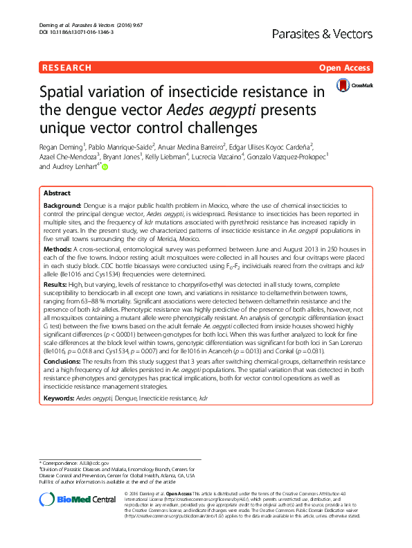 (PDF) Spatial variation of insecticide resistance in the dengue vector ...