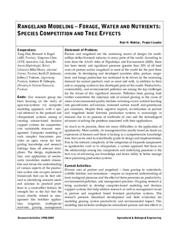 (PDF) Rangeland modeling - Forage, water, and nutrients: species ...