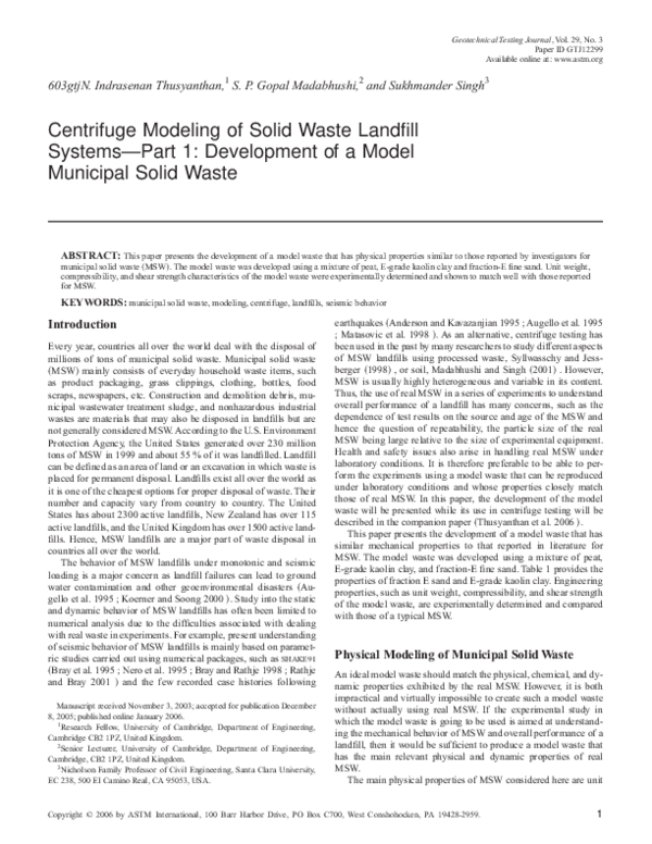 (PDF) Centrifuge Modeling of Solid Waste Landfill Systems—Part 1 ...