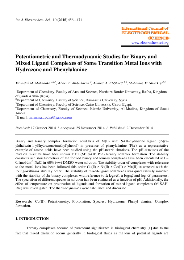 (PDF) Potentiometric and Thermodynamic Studies for Binary and Mixed ...